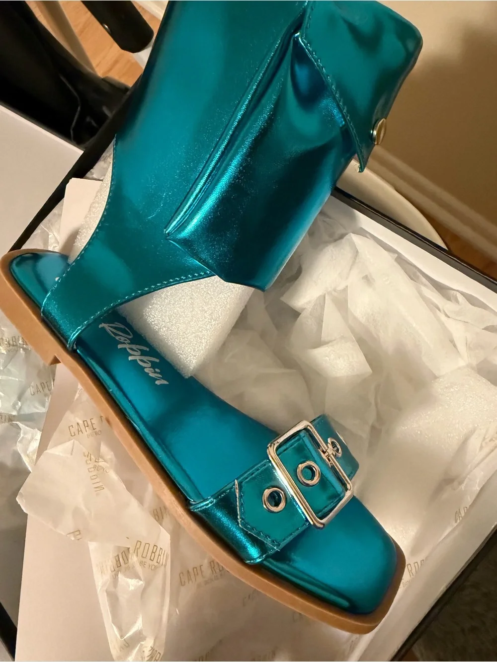 Cape Robbin Metallic Teal Ankle Cuff Sandals n US 6 size 37 NEW